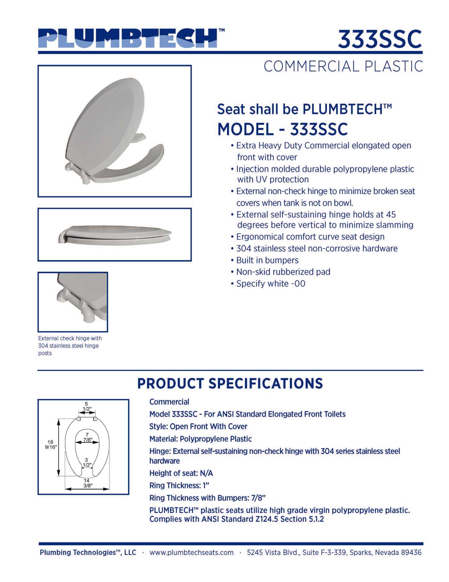 Heavy Duty Commercial Plastic - Elongated Model 333SSC Open Front with Cover